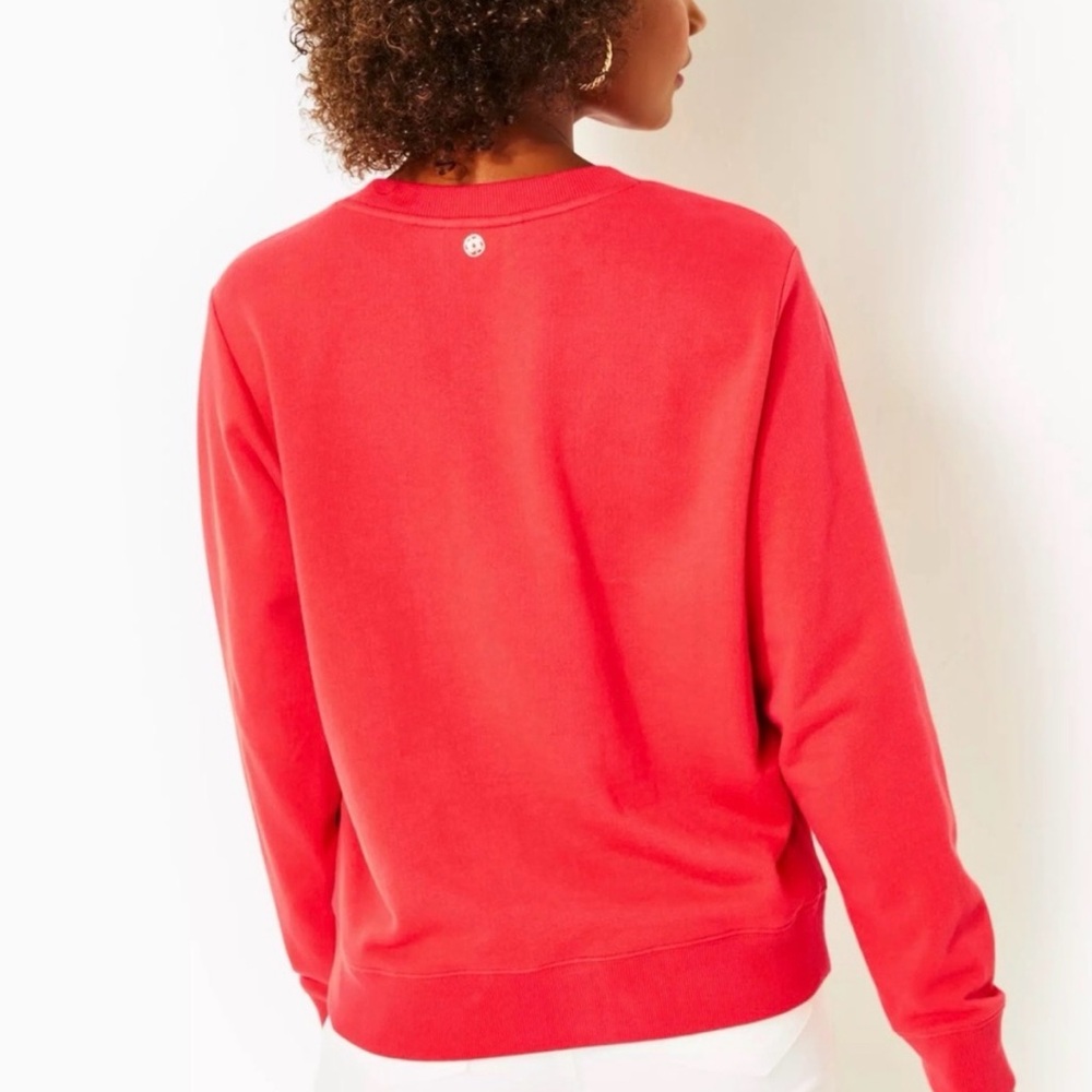 Lilly Pulitzer Ballard Sweatshirt SZ Medium Red Cheers Pearl Beading - Picture 14 of 16